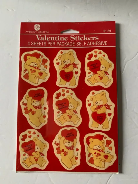 American Greetings Teddy Bear Valentine's Day Stickers 4 Sheets  Vintage