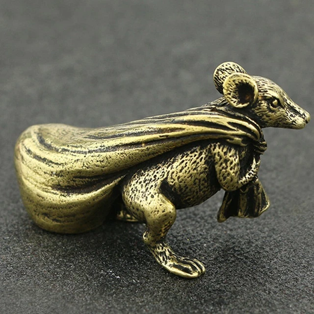 Antica borsa per soldi mouse rame scrivania decorazione stile cinese ottone Minia