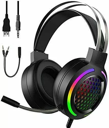 Gaming Headset LED Headphones USB Wired for PC Laptop PS4 Computer MAC With mic