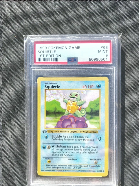PSA 9 Squirtle Shadowless 1st Edition Base Set 63/102 Pokemon Card