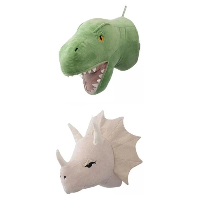 2 piezas adornos de pared cabeza de dinosaurio 3D lindos guardería sala de estar bebé R9Y2