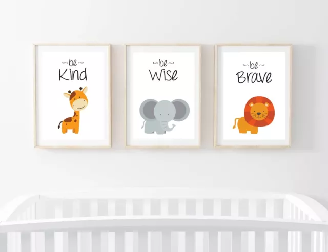 Nursery Pictures Wall Art set of 3 Animals Prints Baby Boy Girl Gift