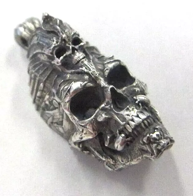 Geoff Thomas  Sterling Silver Pharoah Skull Pendant,  28 Grams. Free Shipping!