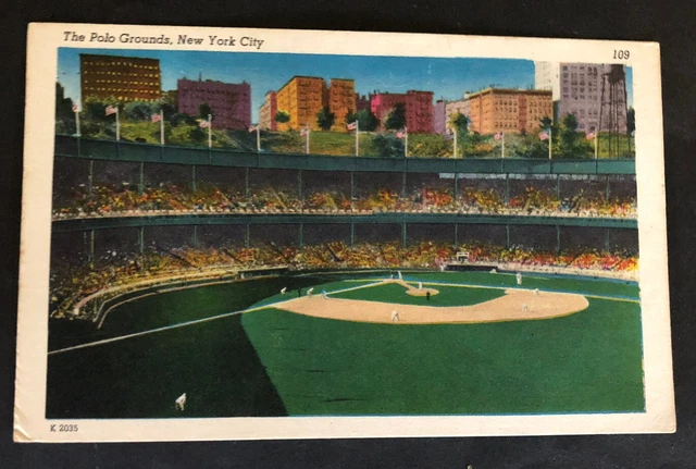c1940s POLO GROUNDS New York Giants Baseball Stadium Postcard Linen / Unused
