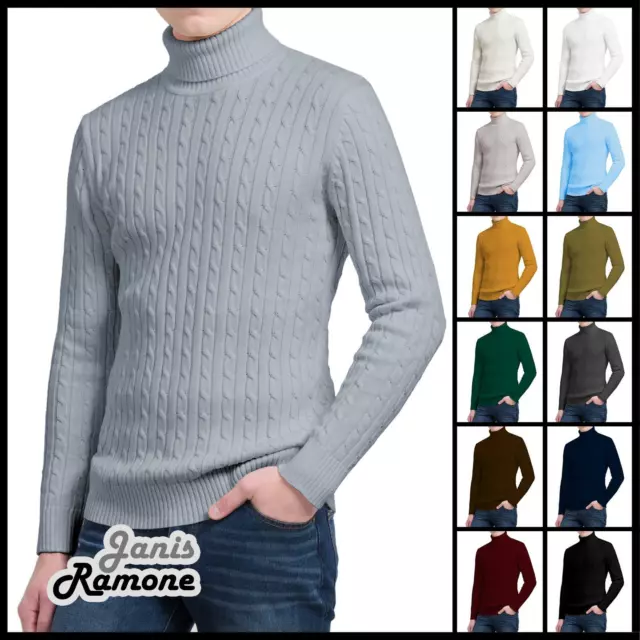 Suéter de invierno tejido con cuello rollo polo manga larga para hombre