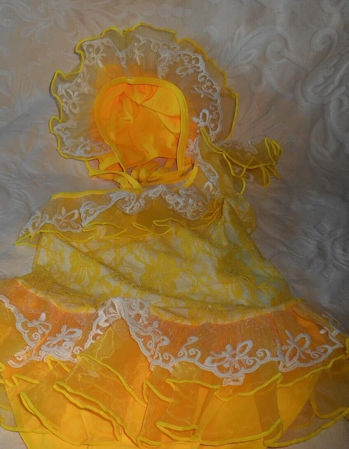 Toddler Girl Lacy Bathing Suit with Hat Photography Outfit Yellow & White Frilly