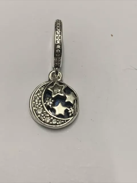 Pandora Blue Night Sky Crescent Moon and Stars silver Charm
