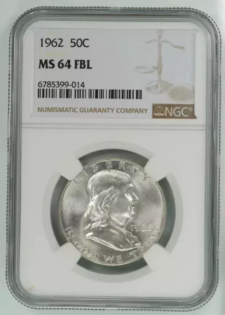 1962 Franklin Half Dollar 50C Ngc Ms 64 Fbl Mint Unc - Full Bell Lines (014)