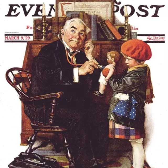 Norman Rockwell Famous Artwork Cleaning Cloth Doctor&Doll Saturday Evening Post