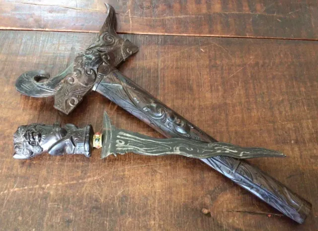 Ornate Carved Indonesian / Bali Kris Dagger