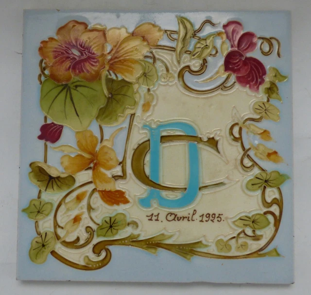 RARE Colourful Nasturtiums WEDDING TILE CD DC Art Nouveau Jugendstil carreau 3
