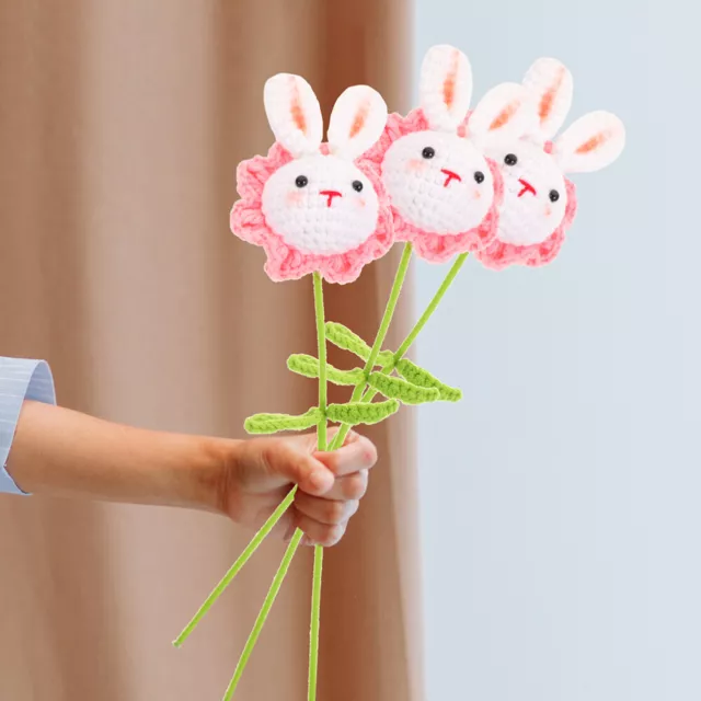2 Pcs Knitted Rabbit Crochet Bouquet Stuffed Easter Artificial Bunny Flower