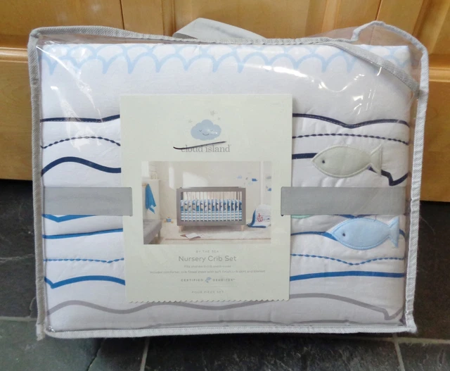 CLOUD ISLAND By The Sea 4 PC CRIB BEDDING SET Fish Whales Baby Nursery ~BLUE BOY