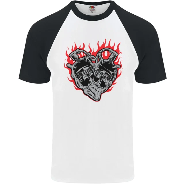 T-shirt da baseball Biker Heart moto da uomo S/S