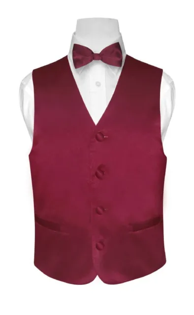 BOY'S Dress Vest & BOW TIE Solid BURGUNDY Color BowTie Set for Suit or Tuxedo