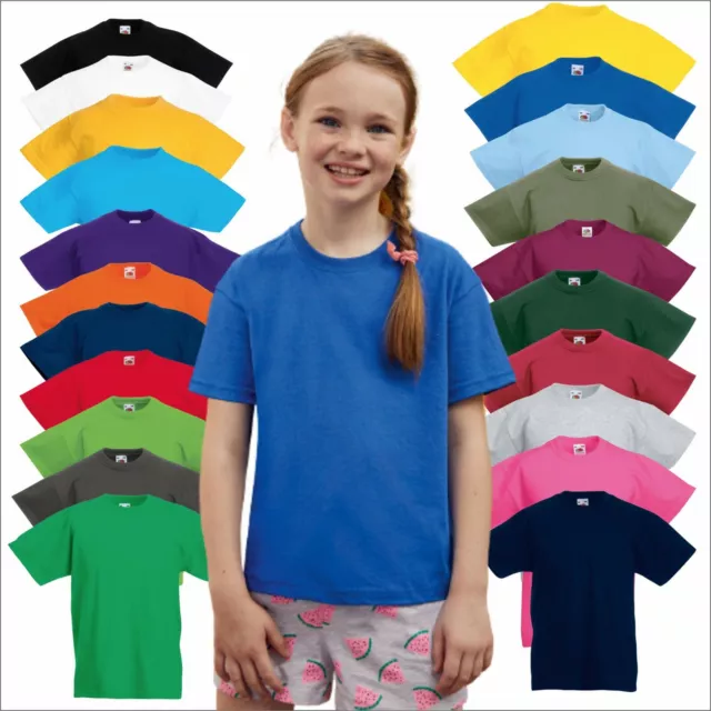 Fruit of the Loom Kids Original Tees Boys Girls Sports Day Casual Plain T-Shirt