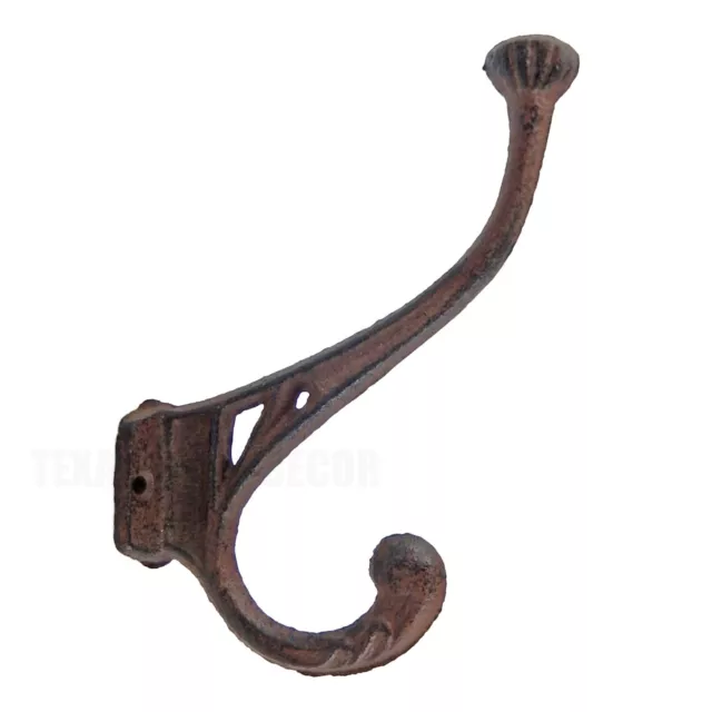 Cast Iron Double Hook Rustic Coat Hanger Key Holder Towel Hat Purse Ornate Metal