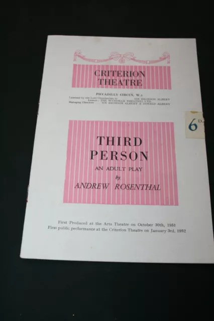 Third Person - 1952 Criterion Theatre Programme - Denholm Elliot, Ursula Jeans