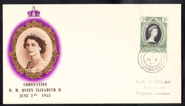 Jamaica QUEEN ELIZABETH II CORONATION Stamp First Day Cover B7437