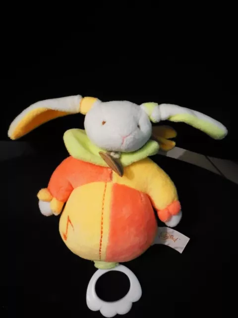 doudou peluche musicale lapin blanc orange jaune note de musique BABY NAT'