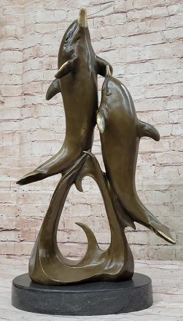 Enchanting Underwater World Bronce Delfines Estatua Fino Arte Por Miguel Lopez