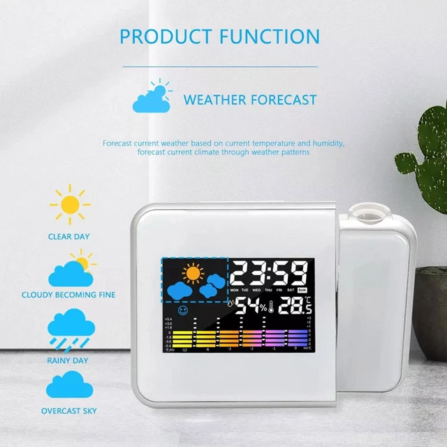 Smart Alarm Clock Digital LED Projector Temperature LCD Projection Display E4D5