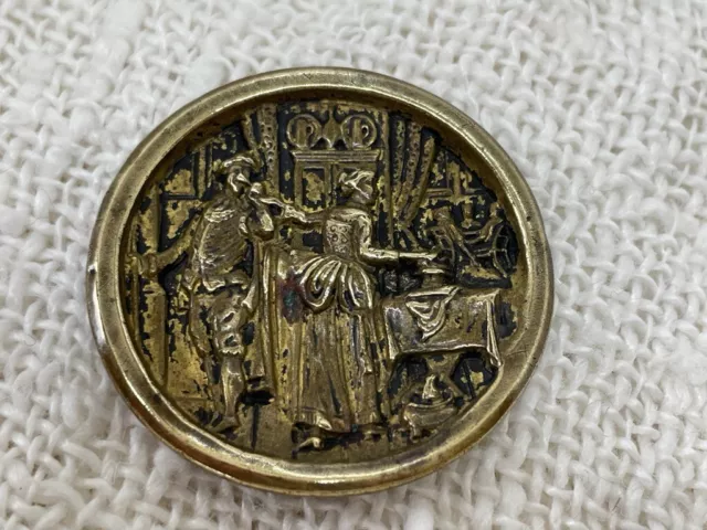 Antique Button, Love's Service, Repro of Siegert Painting, 1 7/16" Brass