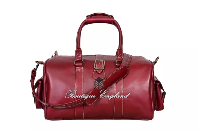 'DUFFLE' Cherry Plum Medium Weekend Bag Holdall Travel Gym Real Genuine Leather