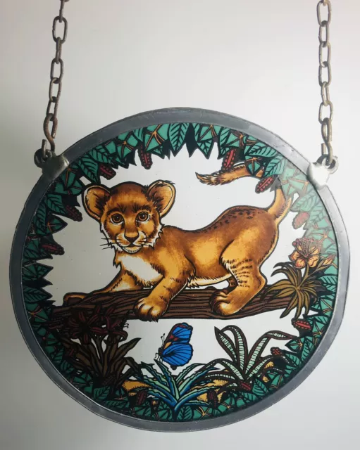 Vtg Lion Cub Suncatcher Sun Catcher Faux Stained Glass Style 6” (b16)