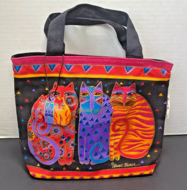 Laurel Burch Tote Bag Handbag Purse 3 Cats Cat Black Zipper