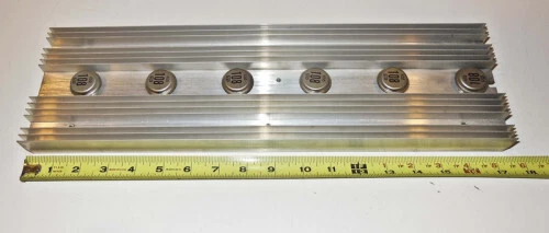 LARGE ALUMINIUM HEAT SINK 17" x 5" x 1 1/4" w/transistors