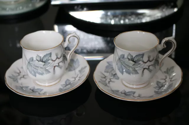 SET OF 2 VINTAGE 1950's ROYAL ALBERT *SILVER MAPLE*  COFFEE CUPS & SAUCERS 