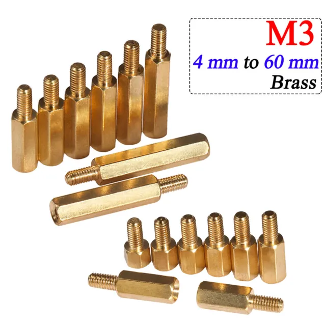 M3 Thread Male x Female Brass Hexagonal Standoffs Spacers Pillars 4-60mm for PCB