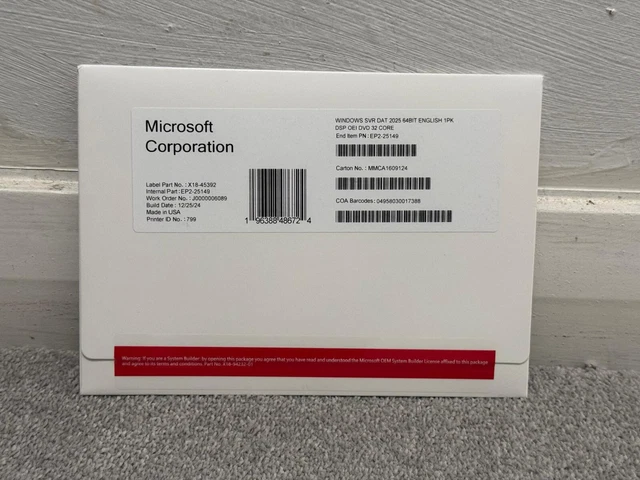 MICROSOFT WINDOWS SERVER 2025 Datacentre 64Bit ENG DSP OEI 32 Core DVD ...