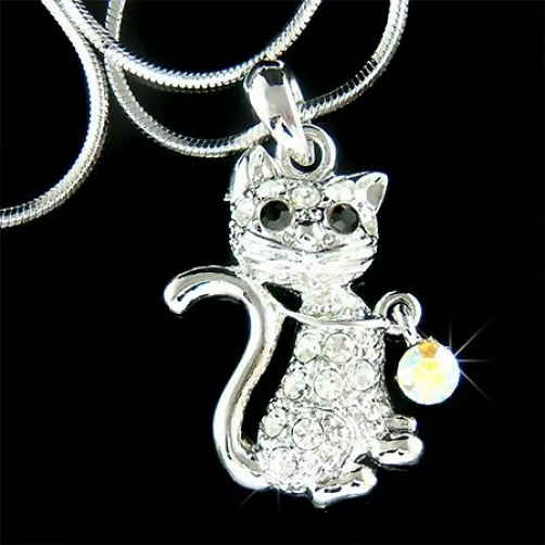 Kitty Gato Con Cristal Swarovski Gatito Mascota Animal Cadena Charm Collar Nuevo