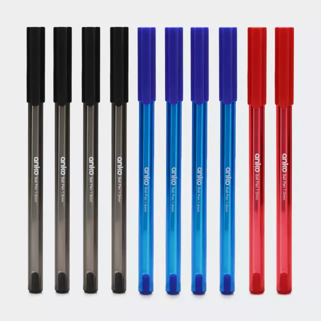 10 Pack Ballpoint Pens Coloured Pens 1mm: 4x Black 4x Blue 2x Red Pens AU