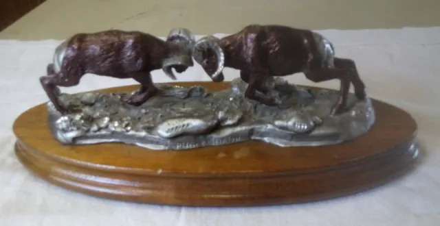 VTG Peter Sedlow "The Duel" Pewter Sculpture Bighorn Sheep Fighting Limited Ed