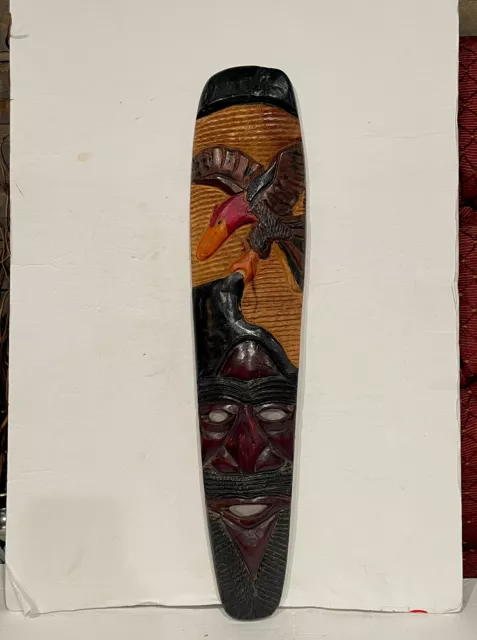 African Large Wooden Mask Turtle Eagle Hand Carved Painted Tribal Wall Art 24”