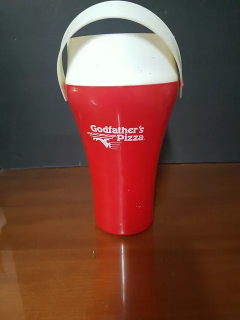 Vintage Red Godfather's Pizza Travel Mug Pitcher White Plastic Handle 1980's 3