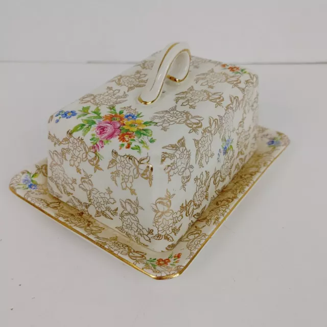 Chintz Lord Nelson Ware Cheese/Butter Dish Pink/Blue/Yellow/Gold Floral 2528