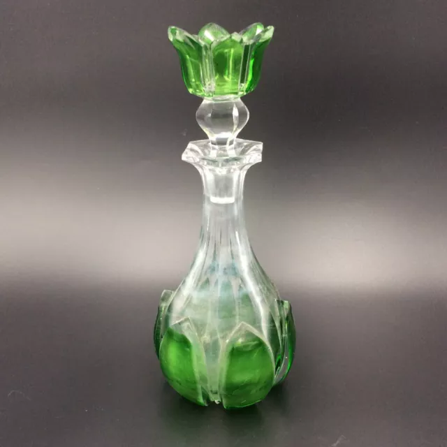 Baccarat ou Saint Louis Ancien Flacon Cristal Vert XIXème Muguet ? Nénuphar ?