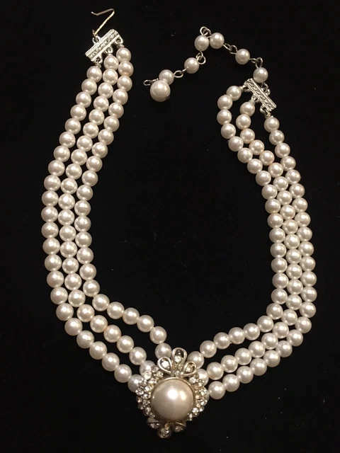 Vintage Multi Strand Faux Pearl Choker Necklace