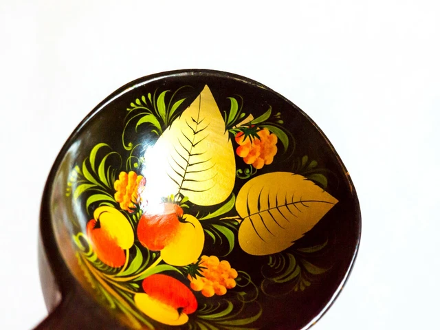 Vintage Khokhloma Russian USSR Hand painted Wooden Spoon 1980s