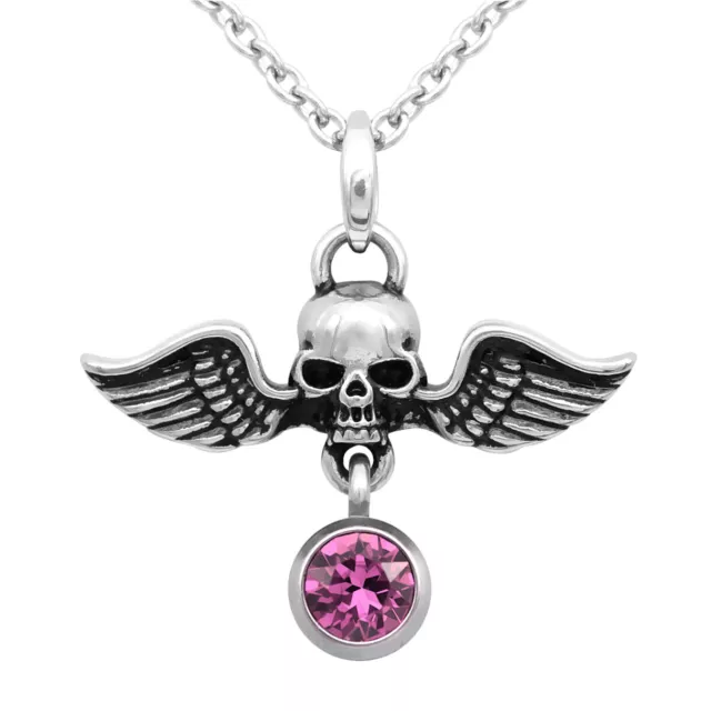 Birthstone Winged Warrior Skull Necklace With Crystal By Controse