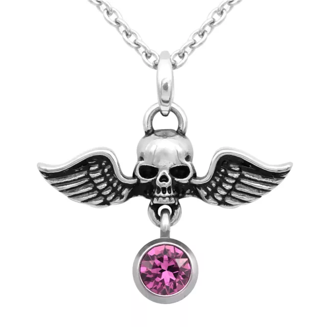 Birthstone Winged Warrior Skull Necklace With Swarovski Crystal By Controse