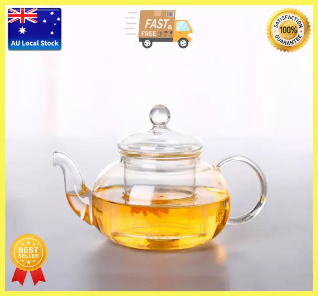 [4x] Heat Resistant Glass Teapot With Glass Infuser Flower Teapot Tea Pot 400ml