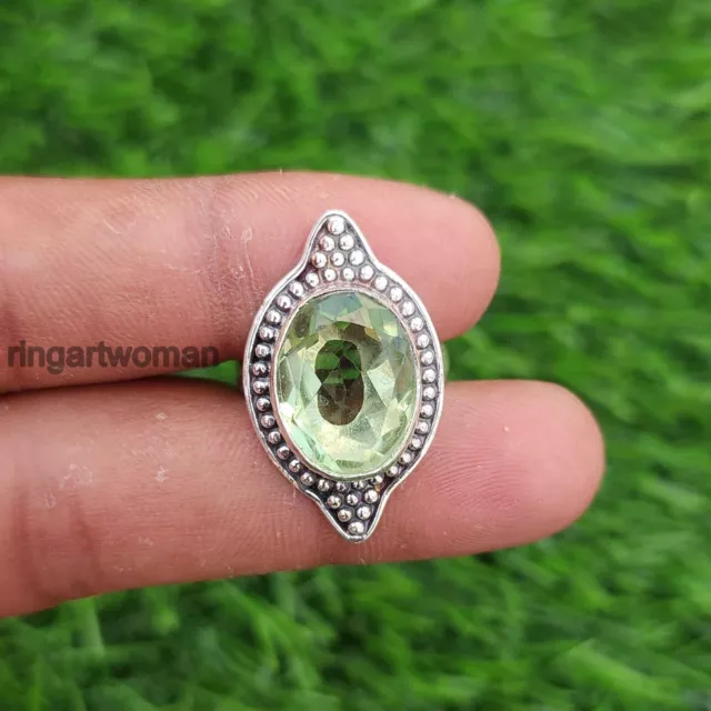 Green Amethyst Gemstone 925 Sterling Silver Handmade Love Ring All Size S211