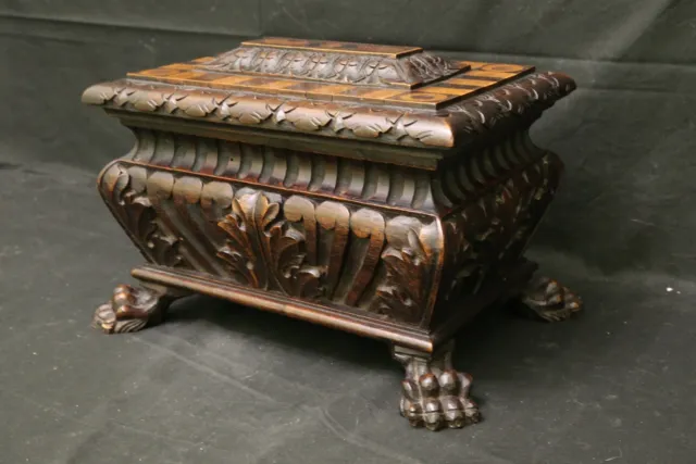 scatola urna antica bauletto forziere neorinascimentale mogano portagioie XIX