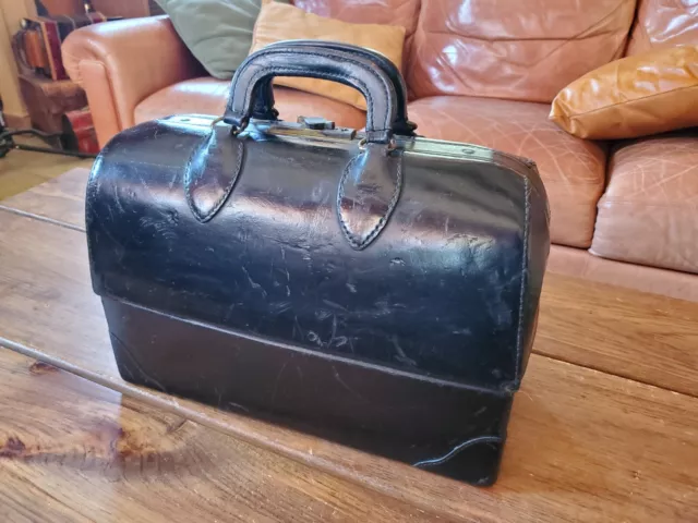 Vintage Schell Emdee Black Leather Medical Doctors Bag