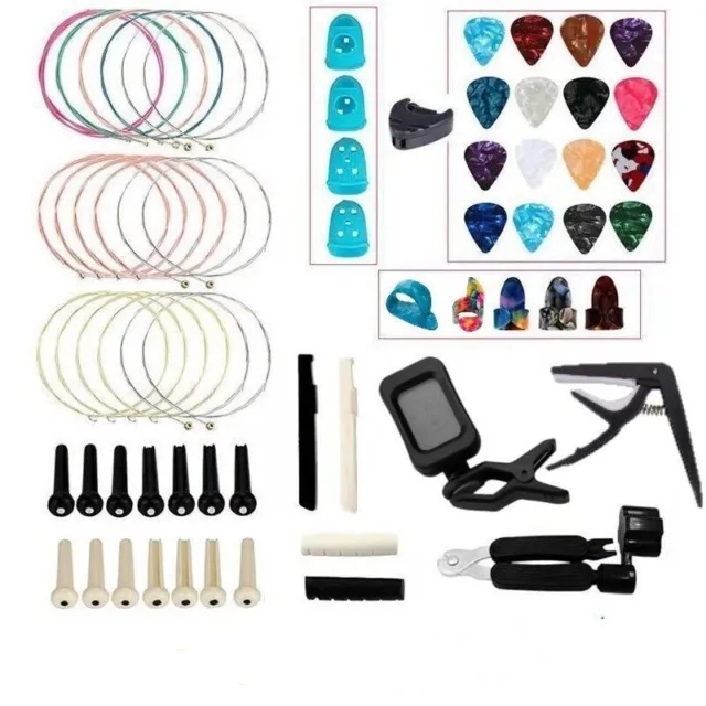 Lot of 65 Pcs Guitar Accessories Kit Guitar Changing Tool String Pick Capo Tuner